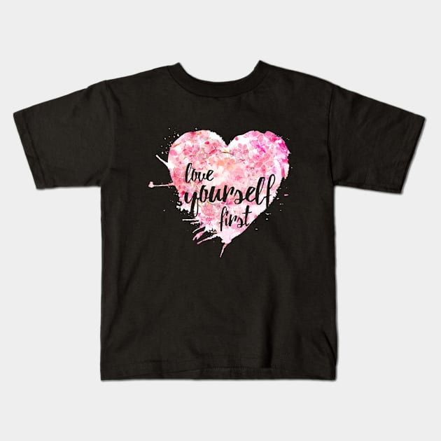 Love yourself first - Sakura M K Kids T-Shirt by Mintbelow